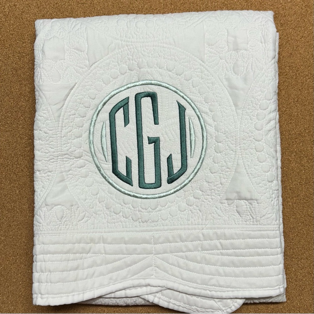Monogrammed baby quilt made to order